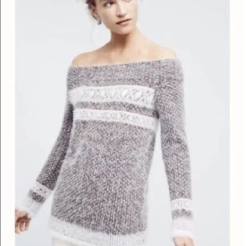 Anthropologie Sleeping in Snow Faroe fuzzy off shoulder sweater S